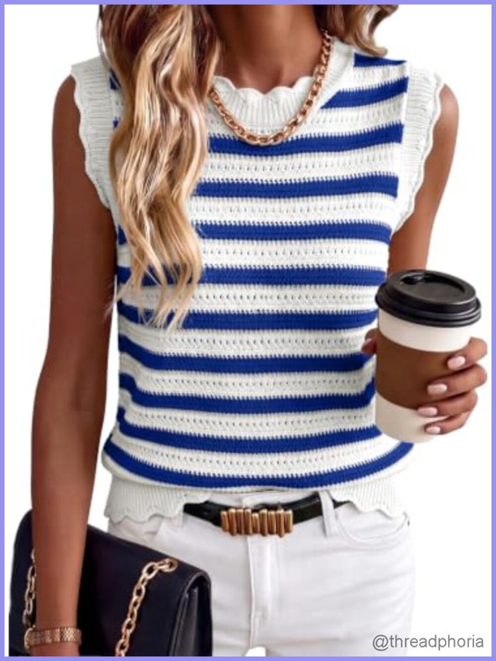 Women Striped Knit Sweater Vest Sleeveless Round Neck Casual Autumn